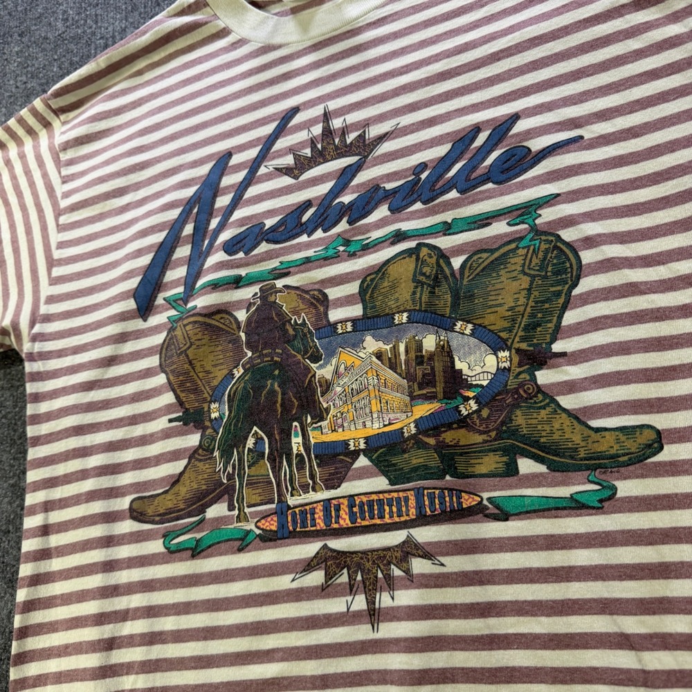 Vintage Nashville T Shirt Premier Sportswear Striped Country Music USA Made L